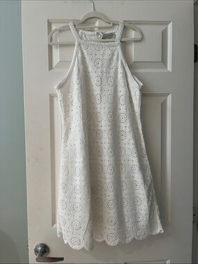 NWOT LOFT white lace lined halter mini dress